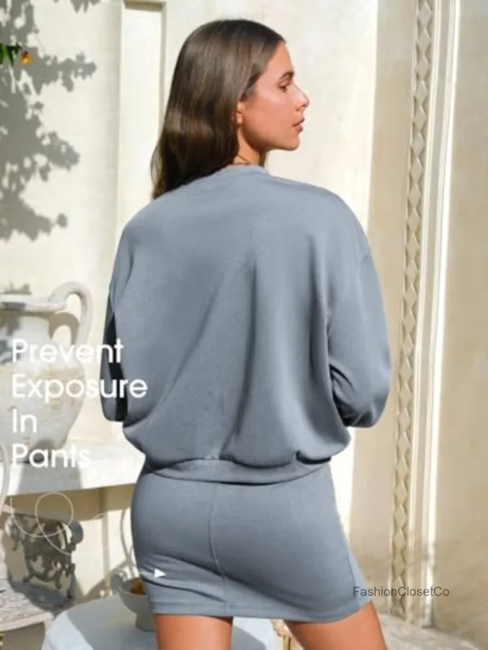 2 Piece Skirt Set Long Sleeve Mock Neck Sweatshirt Skort Matching Outfit